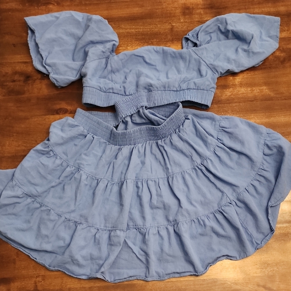 Chic Blue Puff Sleeve‎ Dress